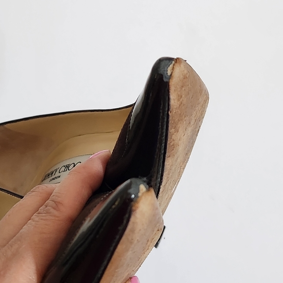Jimmy Choo Brown Suede and Patent Leather Heels - Picture 14 of 16